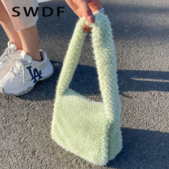 Woman Plush Shoulder Bags Winter Shopping Armpit Bag