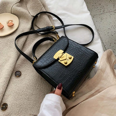 Stone Pattern PU Leather Crossbody Bag Lock Shoulder Messenger