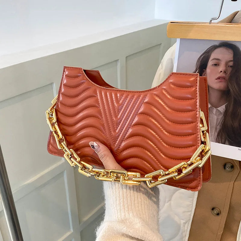 Striped Chain Shoulder Bag for Women Ladies Hand Bag