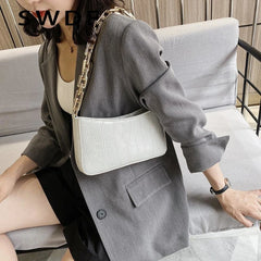 Stone Pattern PU Leather Armpit Bag Metal Chain Shoulder Handbag