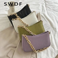 Stone Pattern PU Leather Armpit Bag Metal Chain Shoulder Handbag