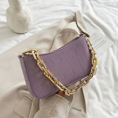 Stone Pattern PU Leather Armpit Bag Metal Chain Shoulder Handbag