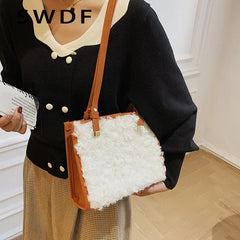 Vintage Faux Suede Lambswool Tote Bag for Women - Shoulder Handbag