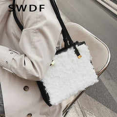 Vintage Faux Suede Lambswool Tote Bag for Women - Shoulder Handbag