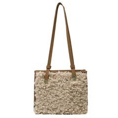 Vintage Faux Suede Lambswool Tote Bag for Women - Shoulder Handbag