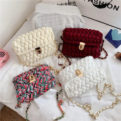 Hand Woven Shoulder Bag Strip Thread Hook Knitted Casual Bag