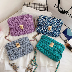 Hand Woven Shoulder Bag Strip Thread Hook Knitted Casual Bag