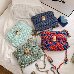 Hand Woven Shoulder Bag Strip Thread Hook Knitted Casual Bag