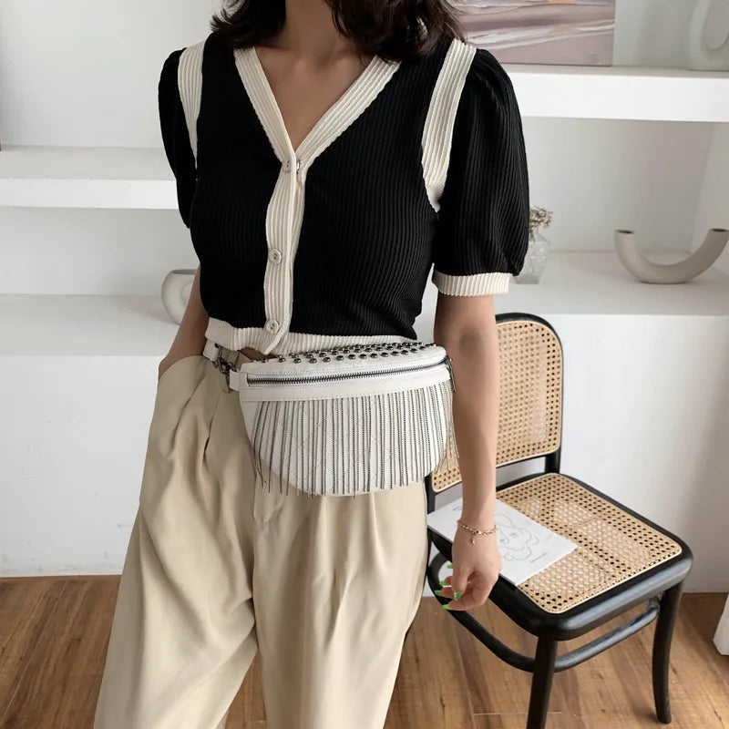 Solid Leather Crossbody Bag Tassels Shoulder Handbag Purses