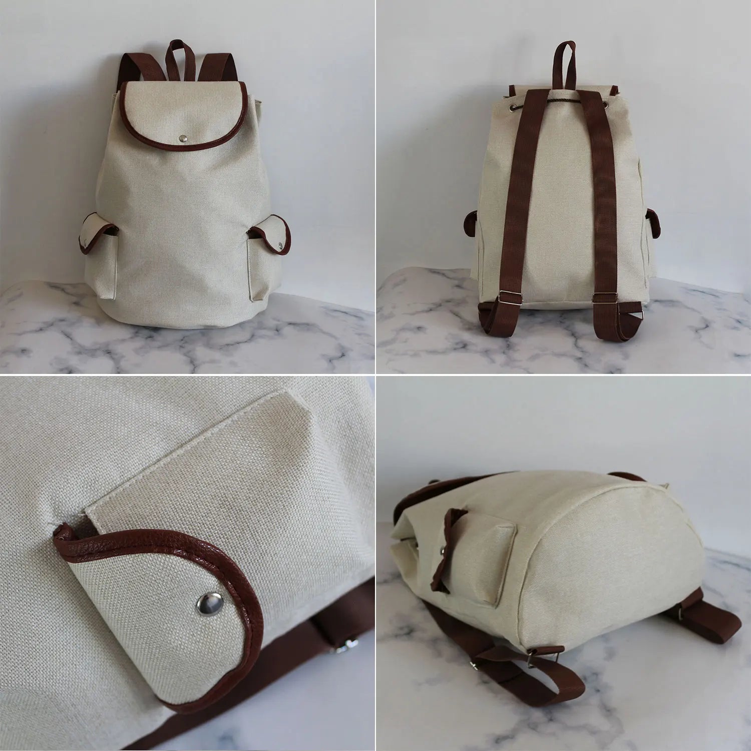 School Owl Print Backpacks for Students Eco Linen Drawstring Children Backpack