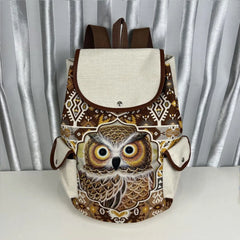 School Owl Print Backpacks for Students Eco Linen Drawstring Children Backpack