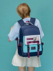 Pink Striped School Backpack for Teenage Girls Soft Fabric