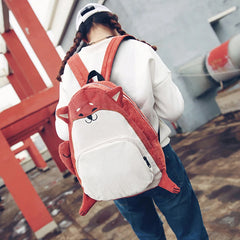 Corduroy Animal Fox Dog Schoolbag Student Backpack
