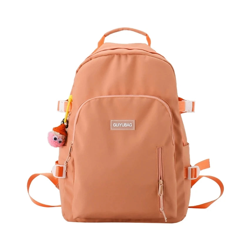 School Bookbag Nylon Backpack with Pendant for Teen Girl College Large Capacity