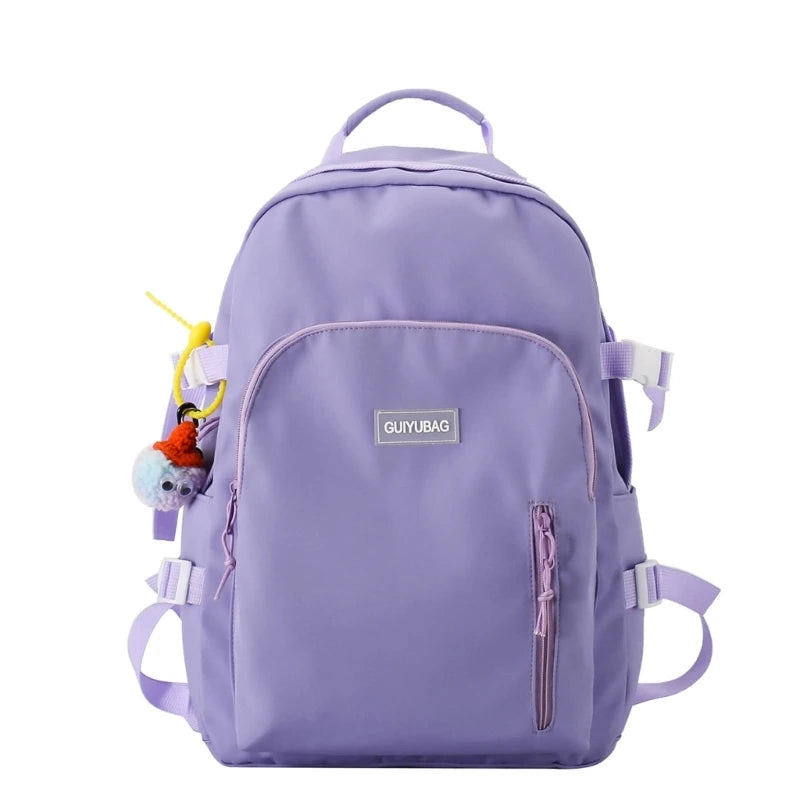 School Bookbag Nylon Backpack with Pendant for Teen Girl College Large Capacity