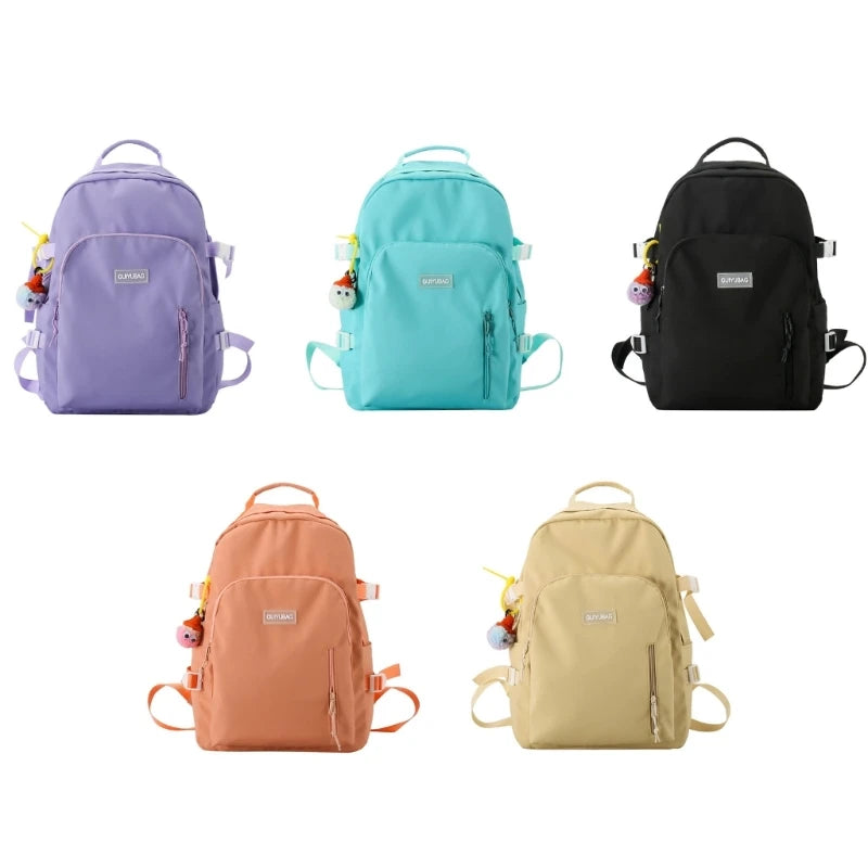School Bookbag Nylon Backpack with Pendant for Teen Girl College Large Capacity