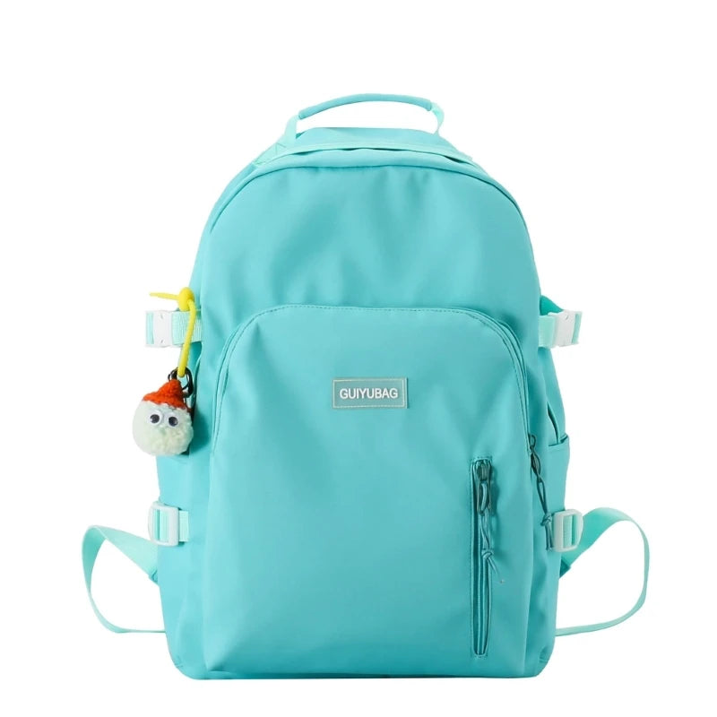 School Bookbag Nylon Backpack with Pendant for Teen Girl College Large Capacity
