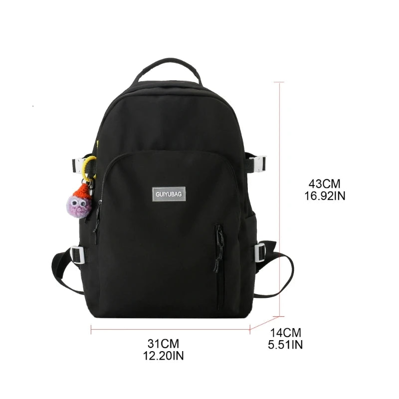 School Bookbag Nylon Backpack with Pendant for Teen Girl College Large Capacity