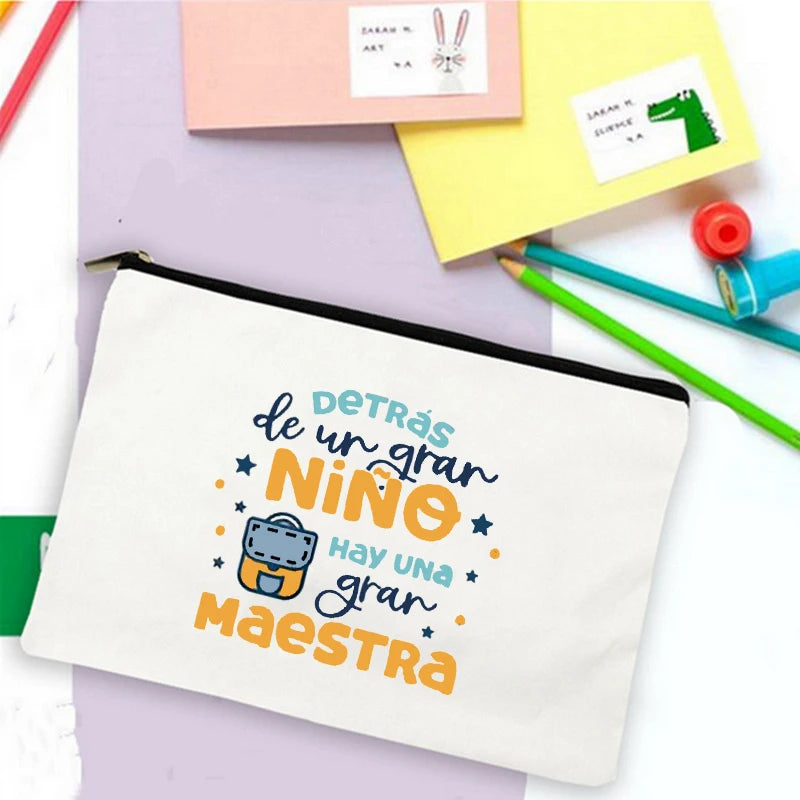 Rainbow Teacher Spanish Printed Pencil Case Travel Wash Pouch
