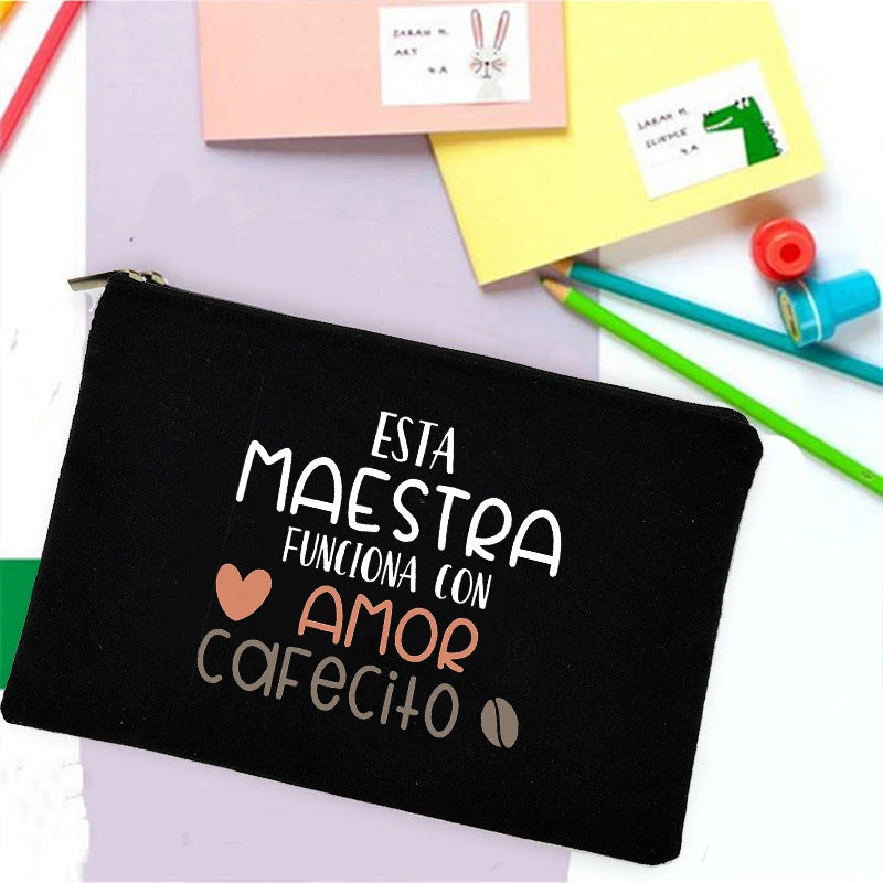 Rainbow Teacher Spanish Printed Pencil Case Travel Wash Pouch