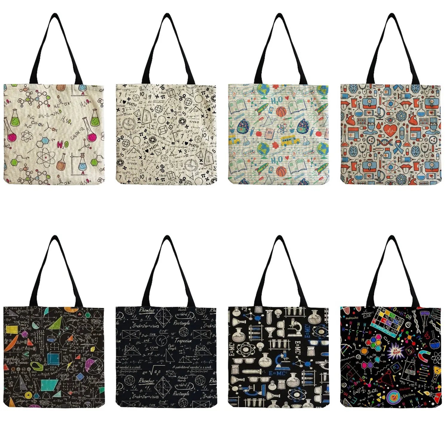 Science Print School Teacher Tote Bag Natural Science Handbag