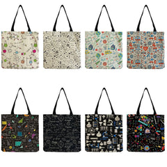 Science Print School Teacher Tote Bag Natural Science Handbag