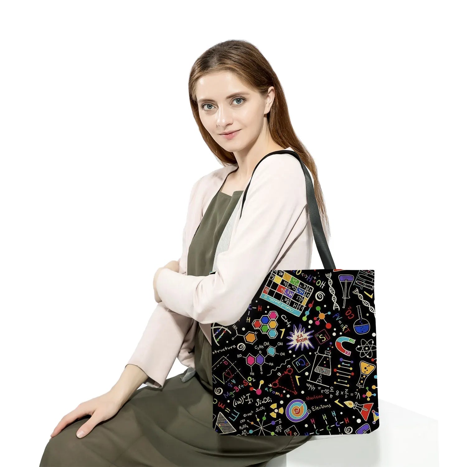 Science Print School Teacher Tote Bag Natural Science Handbag