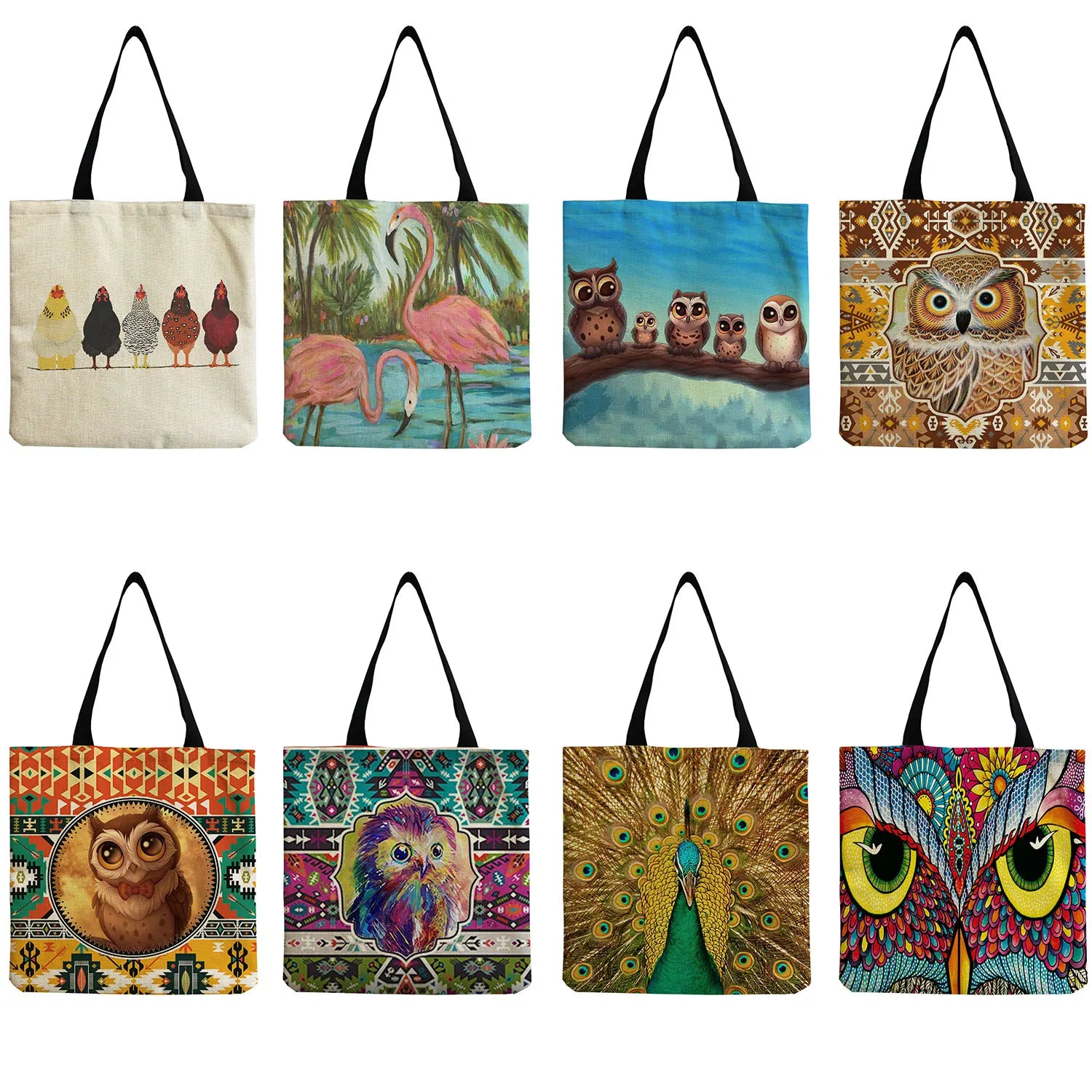 Eco-Friendly Owl Print Customizable Handbag Tote Bag