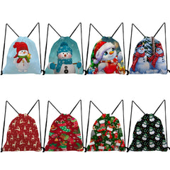 Christmas Drawstring Backpack Snowman Santa Print