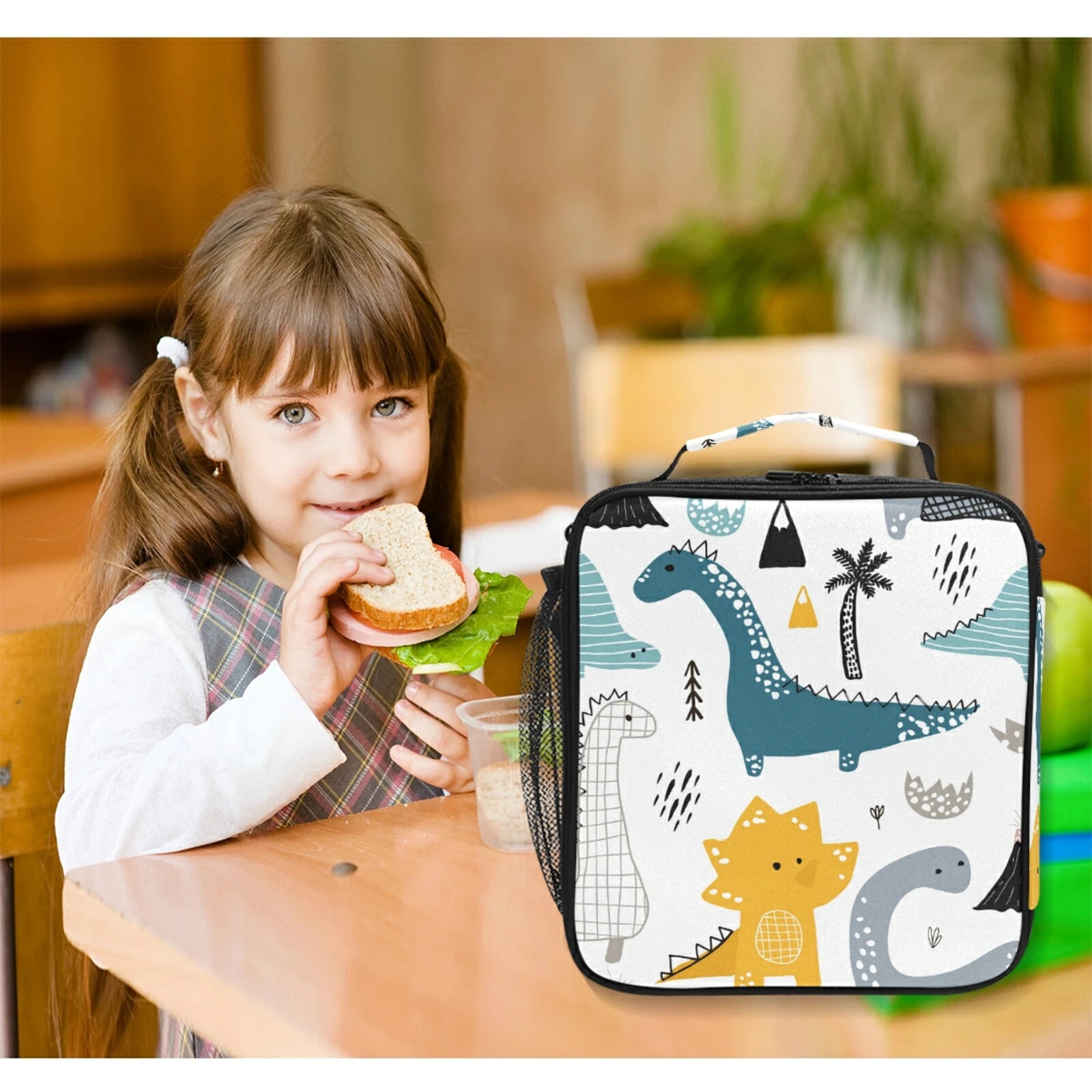 Dinosaur Print Lunch Bag Insulation Box Waterproof with Shoulder Strap