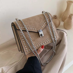 Chain Rivet Crossbody Bag Women's Leather Shoulder Bag