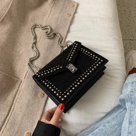 Chain Rivet Crossbody Bag Women's Leather Shoulder Bag