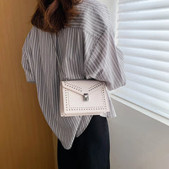 Chain Rivet Crossbody Bag Women's Leather Shoulder Bag