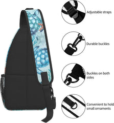 Sea Turtle Seamless Pattern Sling Bag, Animal Print Crossbody Shoulder Backpack