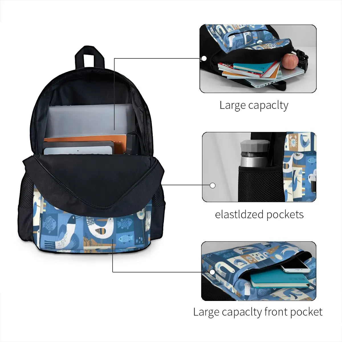Seaside Backpacks Men's & Women's School Bags, Zipper Close