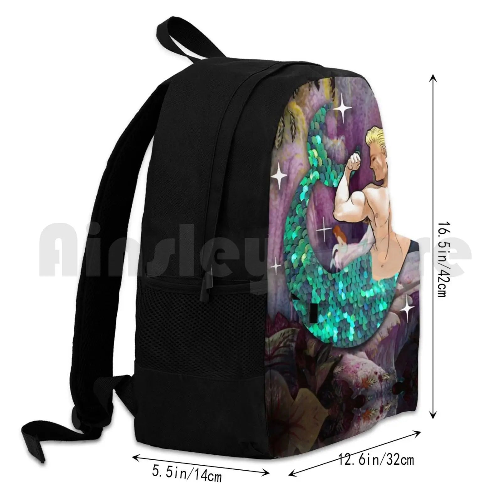 Sequin Merman Outdoor Hiking Backpack Sparkles Vintage Mary Blair Pierre Collage