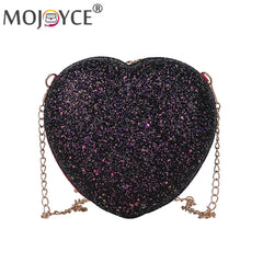 Sequins Heart-Shaped Messenger Bag Glitter Chain Crossbody Purse