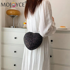 Sequins Heart-Shaped Messenger Bag Glitter Chain Crossbody Purse