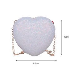 Sequins Heart-shaped Messenger Bag Glitter Chain Crossbody Purse Handbags