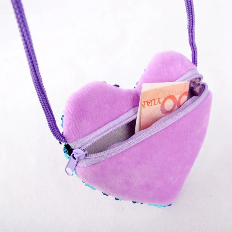 Kids Shoulder Coin Bag Sequins Loving Heart Baby Girls Mini Messenger Bag