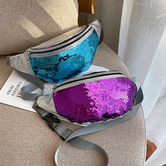 Sequins Waist Bag Crossbody Fanny Pack Women Leather Phone Bag