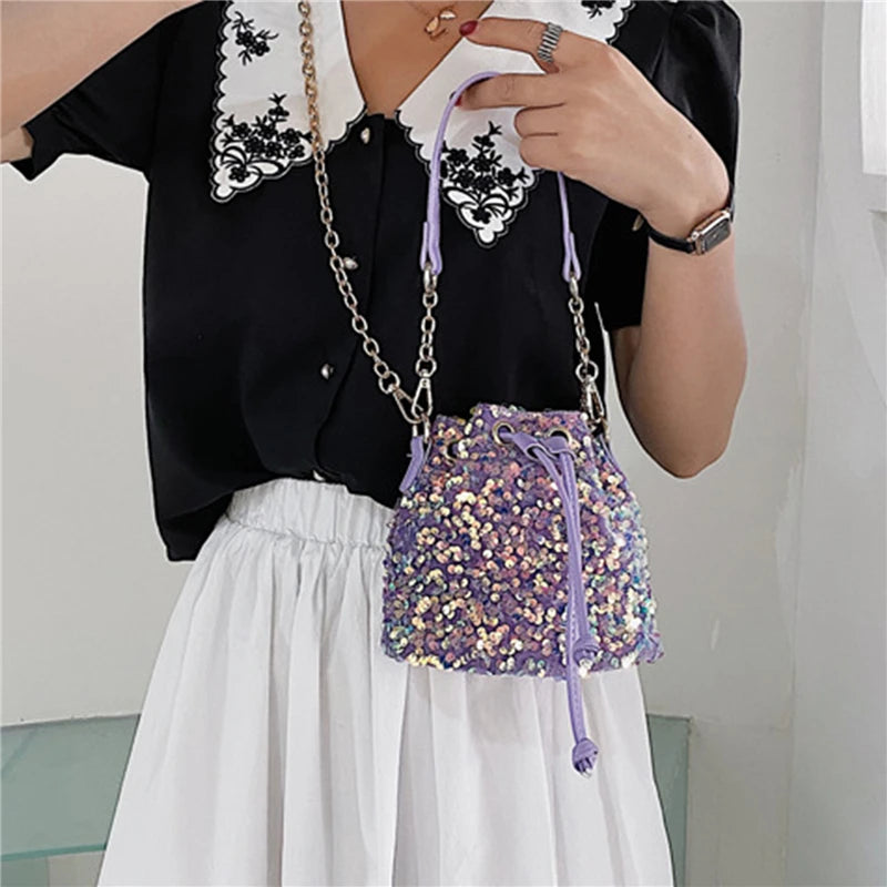 Sequins Bucket Bag Purses Handbags Shoulder Bag Girls Crossbody Bags