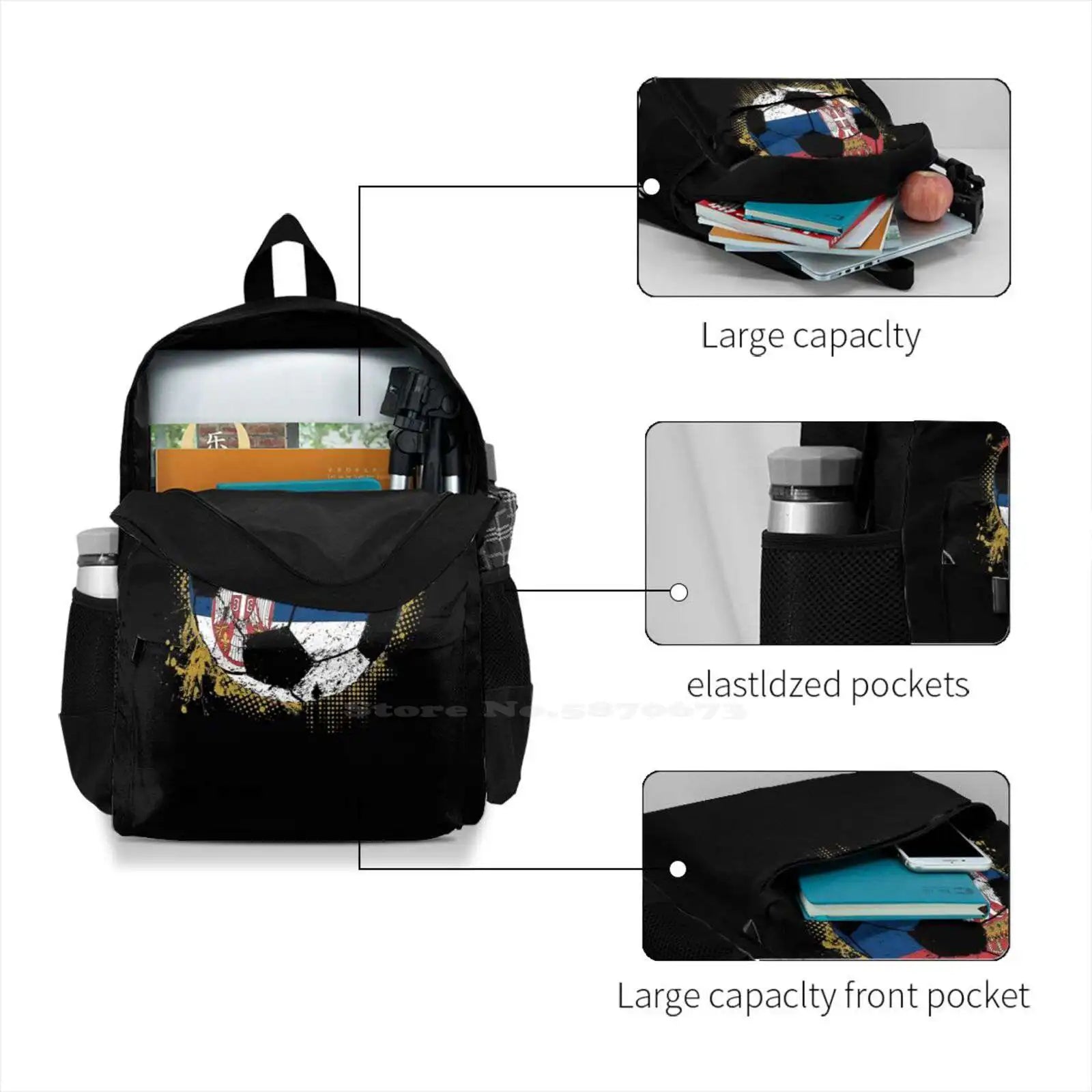 Serbia Football Gift School Bag Big Capacity Backpack Laptop 15 Inch