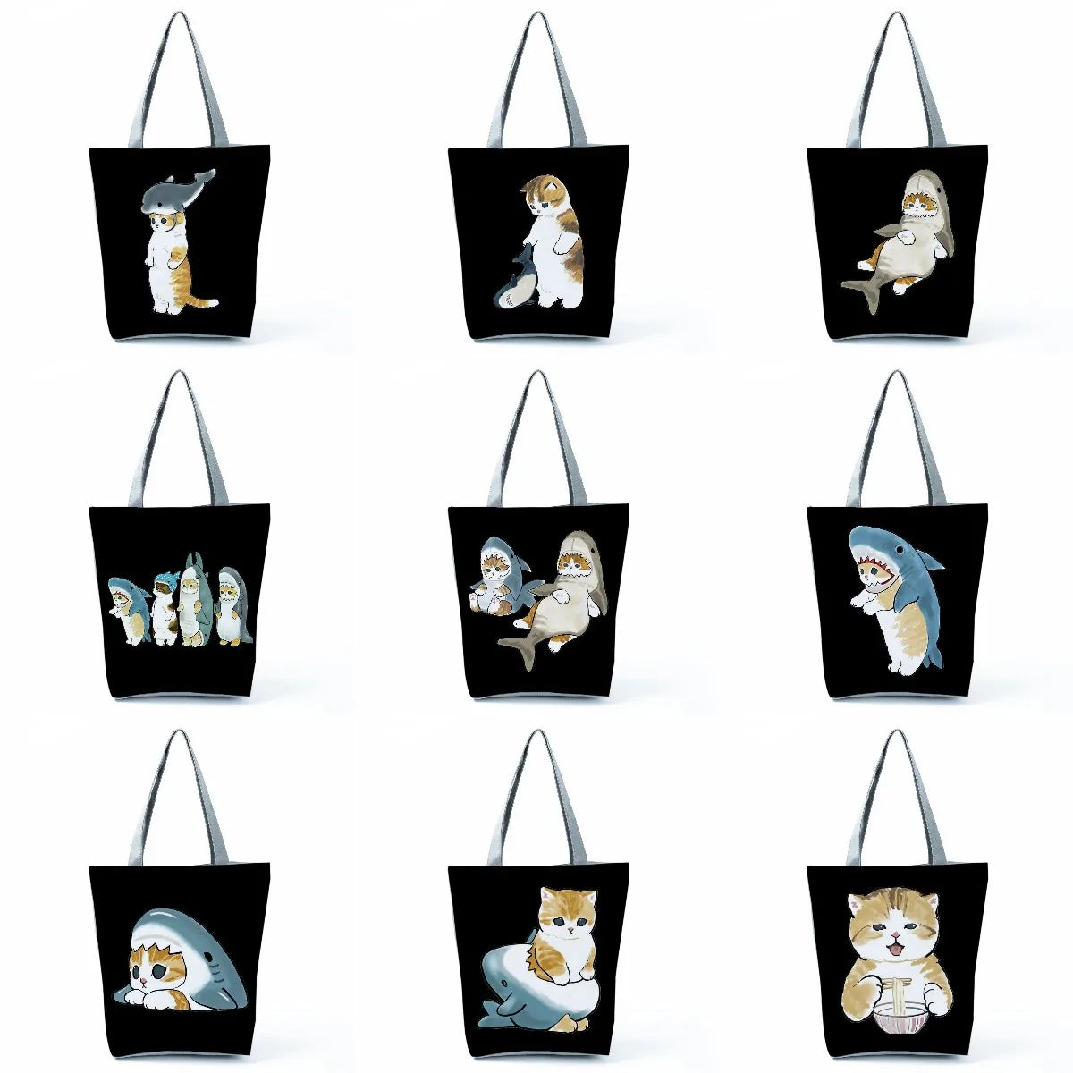 Shark Suit Cartoon Print Animal Cat Print Market Women's Shoulder Bag