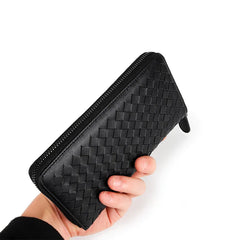 Sheepskin Woven Long Wallet Large Capacity Zipper Clutch P