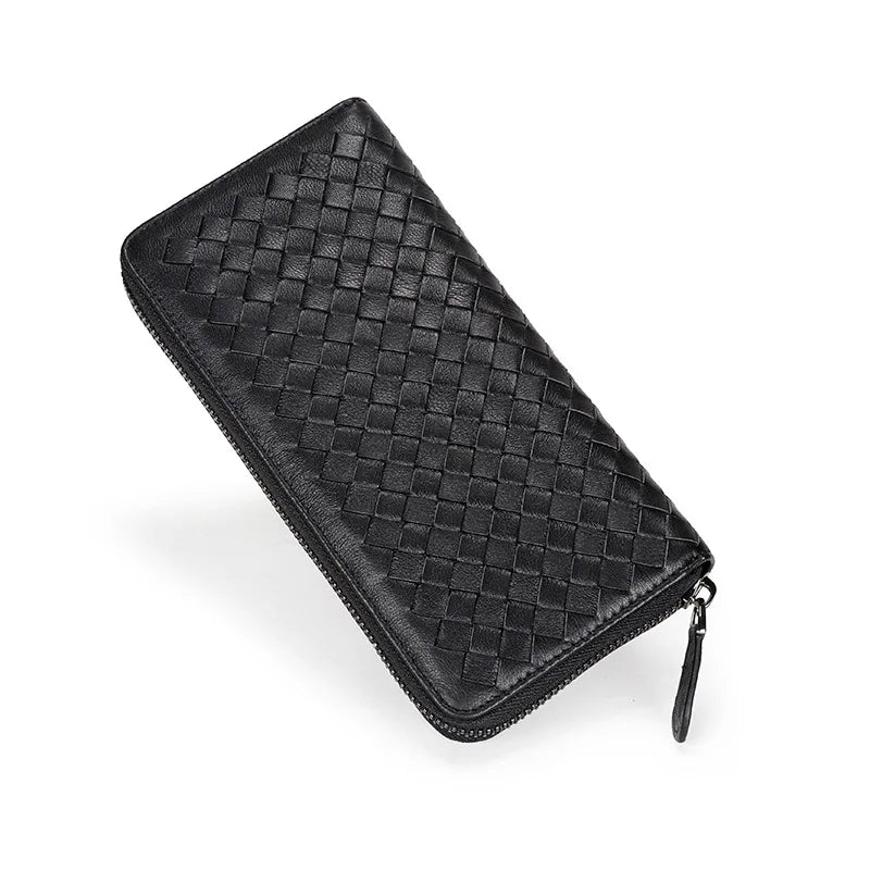 Sheepskin Woven Long Wallet Large Capacity Zipper Clutch P