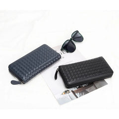 Sheepskin Woven Long Wallet Large Capacity Zipper Clutch P