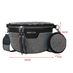 Rhinestone Women's Chest Pack Crossbody Bags PU Leather Fanny Pack