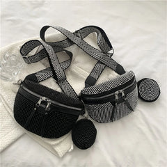 Rhinestone Women's Chest Pack Crossbody Bags PU Leather Fanny Pack