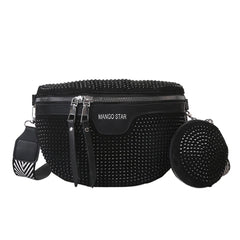 Rhinestone Women's Chest Pack Crossbody Bags PU Leather Fanny Pack